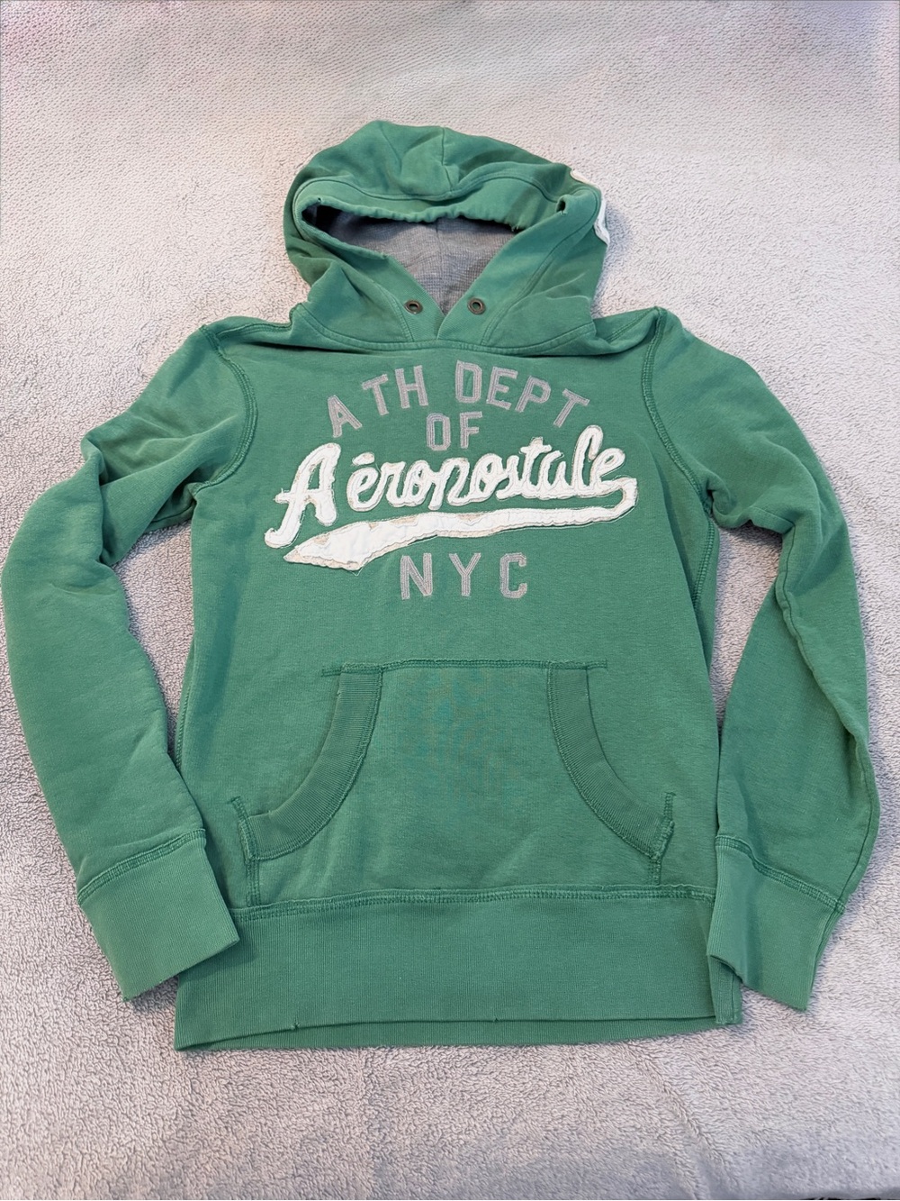 Aeropostale Ath Dept NYC Hoodie Women's XS Green Y2K 2000s Distressed Pullover